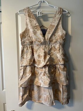 Cream and Gold Floral Tiered Dress